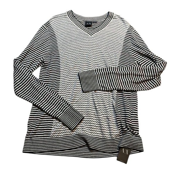 ⚫ Armani Exchange Men’s Striped Pattern Sweater Black White Size L NWT ⚫ - Picture 1 of 4